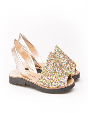 Made in Spain EU28-EU37 Menorcan Sandals in Metallic Nappa Size Non Slip Rubber Gold
